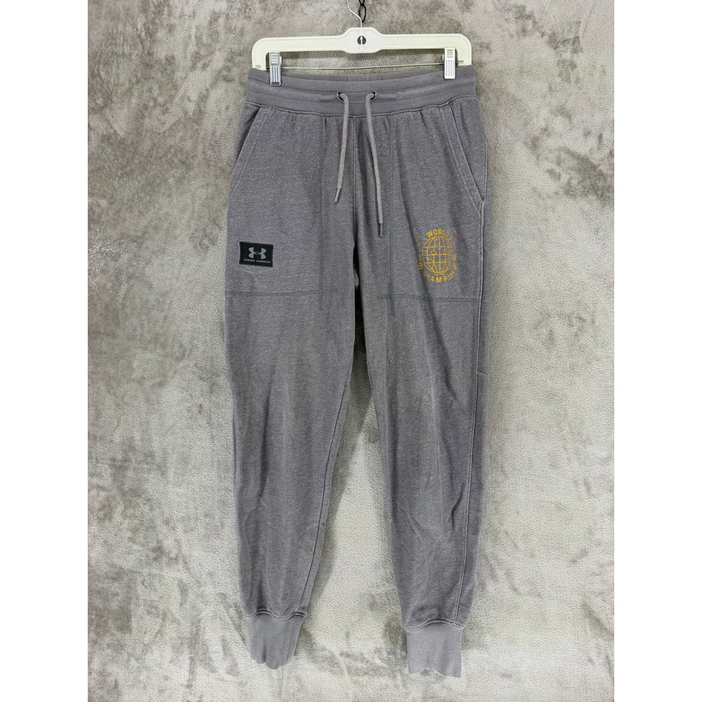 Under Armour Joggers Mens Medium Loose Fit Gray World Champion Graphic EUC